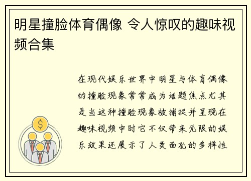 明星撞脸体育偶像 令人惊叹的趣味视频合集
